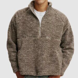 Cotton On Men's Teddy 1/2 Zip Fleece Sweatshirt Putty Size L